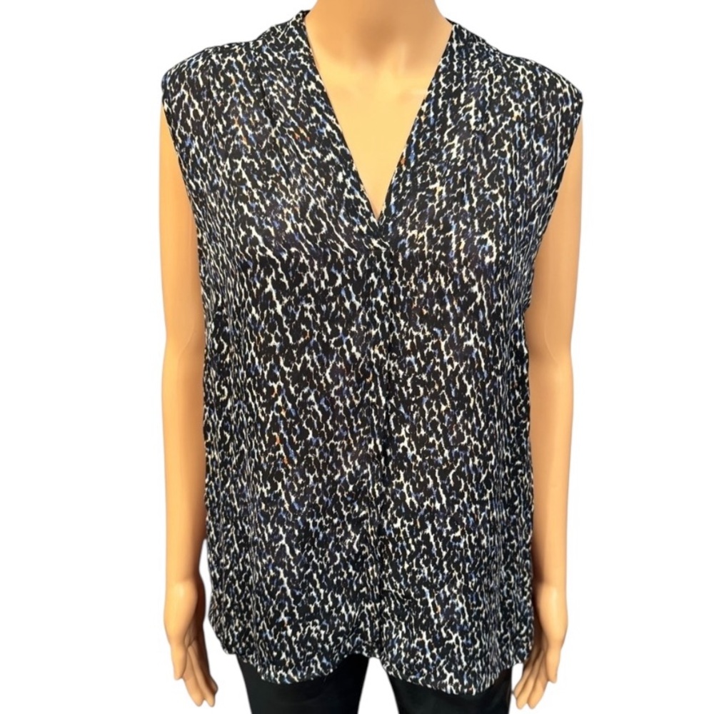 NWOT NIC & ZOE Sleeveless V Neck Blouse Black Blue XL